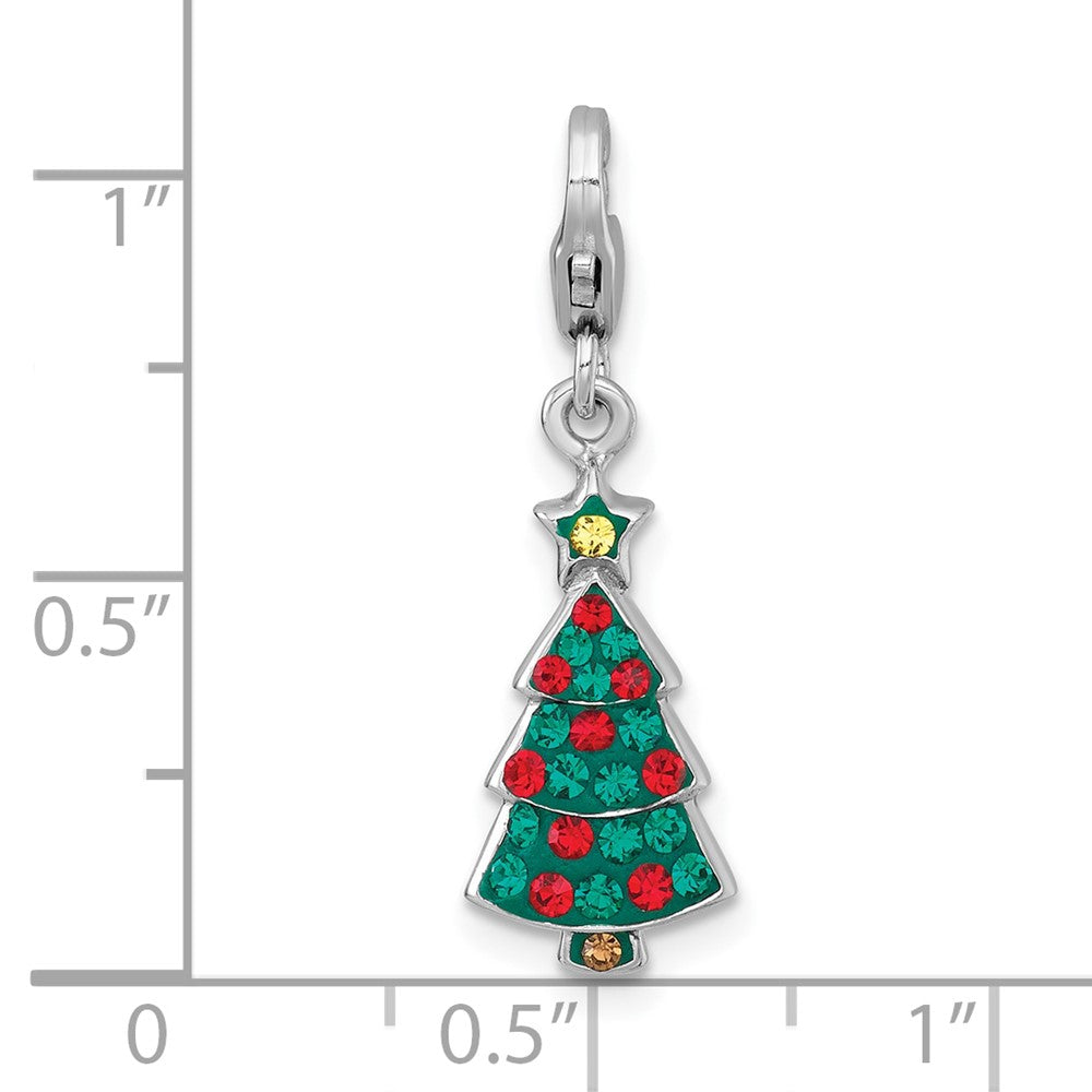 Sterling Silver Amore La Vita Rhodium-plated Polished Green/Red/Yellow Crystal Christmas Tree Charm