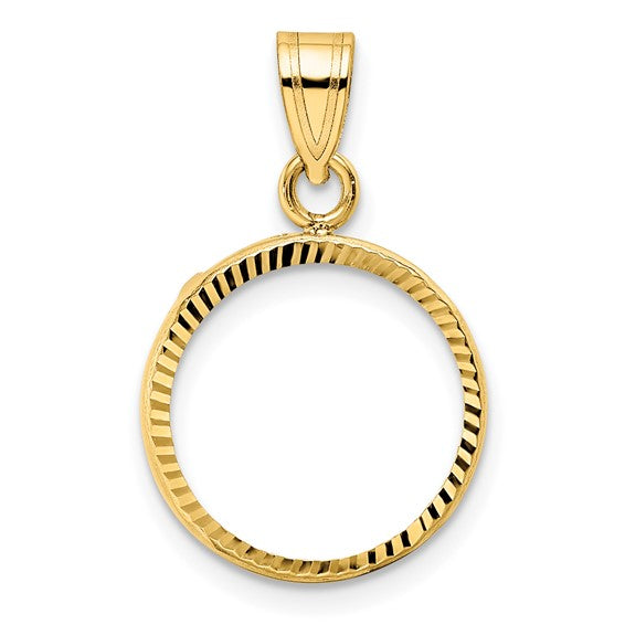 Wideband Distinguished Coin Jewelry 14k Polished and Diamond-cut 14.0mm Prong Coin Bezel Pendant