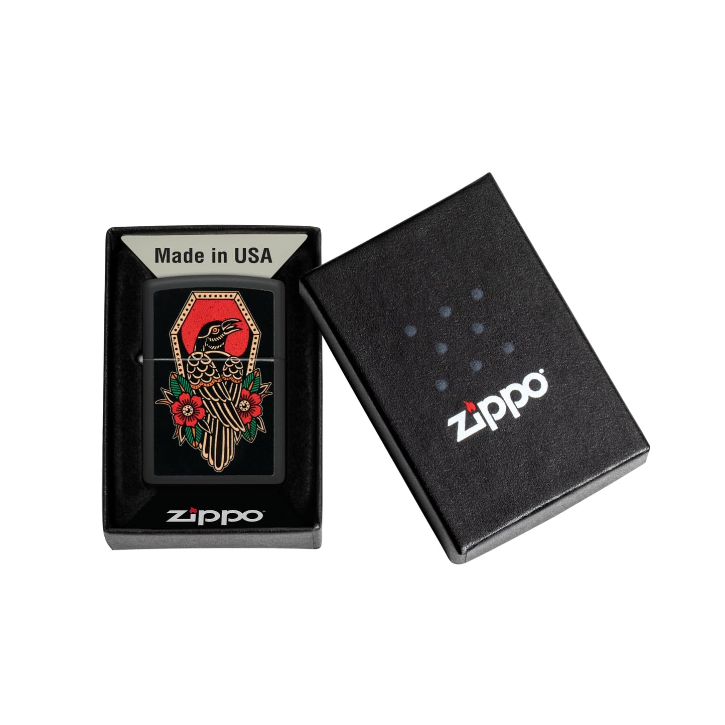 Zippo Crow Tattoo Design Black Matte Pocket Lighter