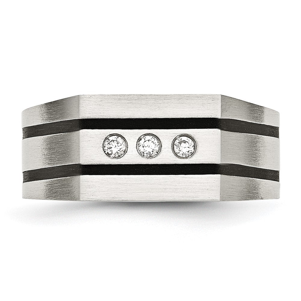 Chisel Stainless Steel Brushed Black IP-plated with CZ Signet Ring Size - 11