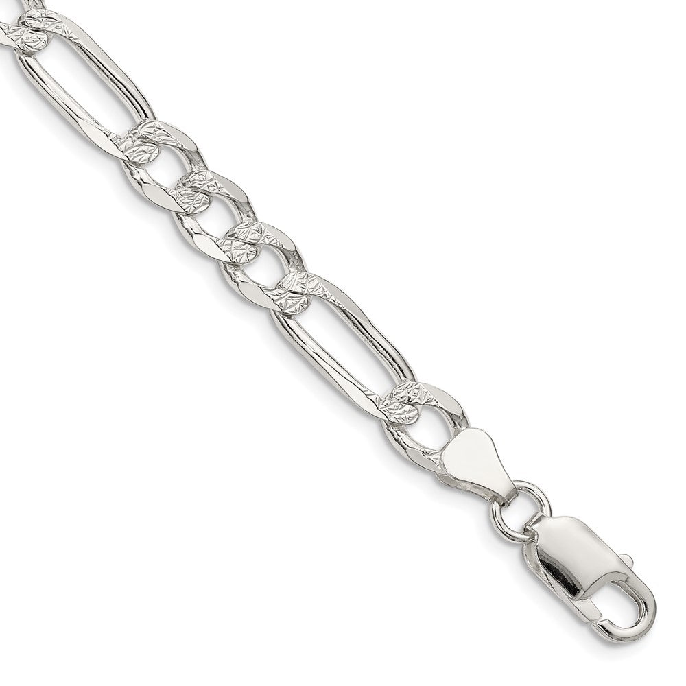 Sterling Silver 7.0mm Pav‚ Flat Figaro Chain 9 inches