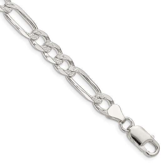 Sterling Silver 7.0mm Pavâ€š Flat Figaro Chain 9 inches