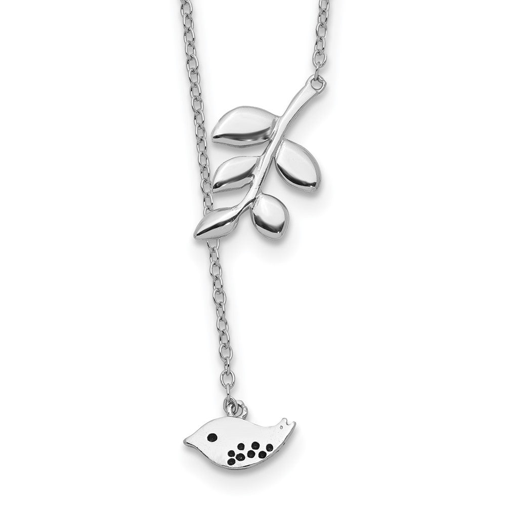 Sterling Silver Rhodium-plated Leaf and Bird w/ 2in ext. Necklace 16 Inches