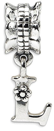 925 Sterling Silver Polished Artisan Oxidized Reflections Letter Name Personalized Monogram Initial L Dangle Bead Charm