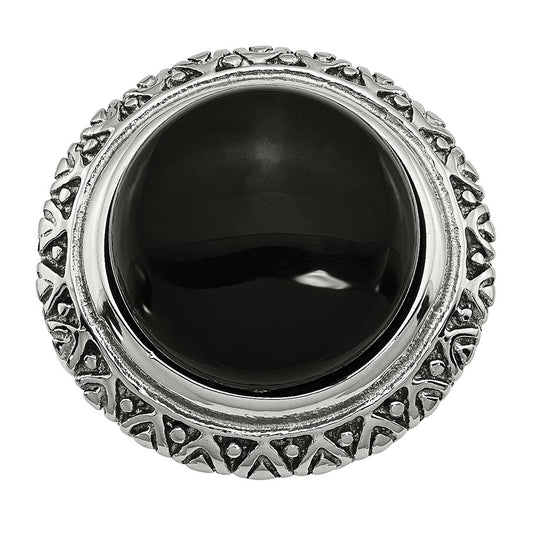 Stainless Steel Black Glass w/Textured Edge Size 8 Ring