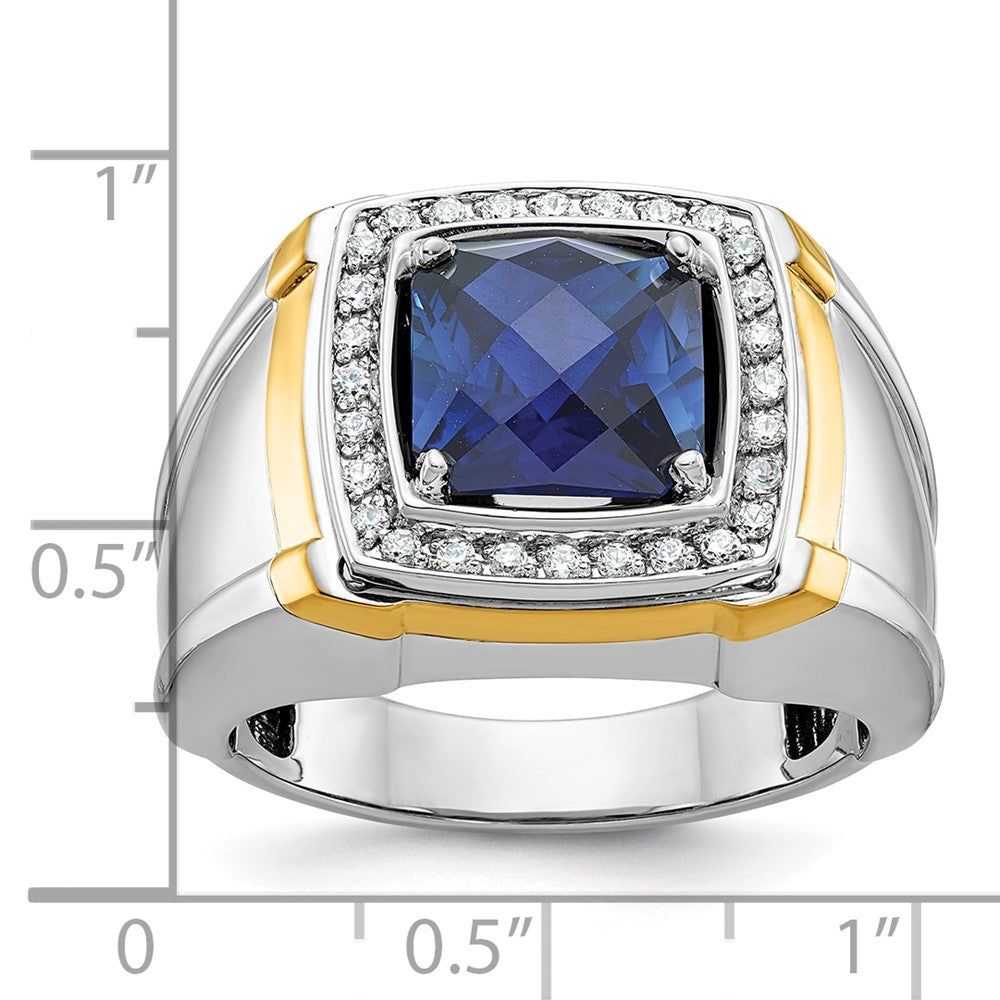 IBGoodman 14k Two-tone Men's Polished Lab Created Sapphire and AA Quality Diamond Ring