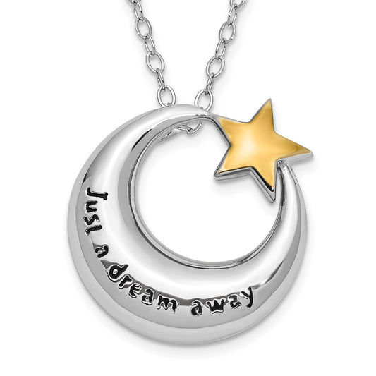 Sentimental Expressions Sterling Silver Rhodium Antiqued Just A Dream Away Moon with Gold-tone Accent Star Ash Holder 18 Inch Necklace 18 Inches