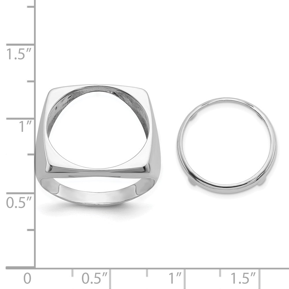 Wideband Distinguished Coin Jewelry 14k White Gold Men's Polished Square Shaped 16.5mm Coin Bezel Ring