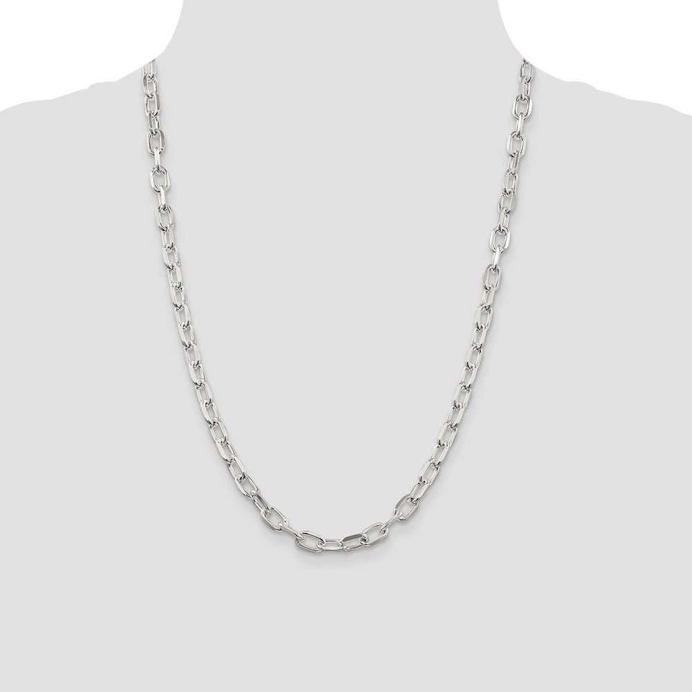 Sterling Silver 6.65mm Diamond-cut Long Link Cable Chain 24 Inches