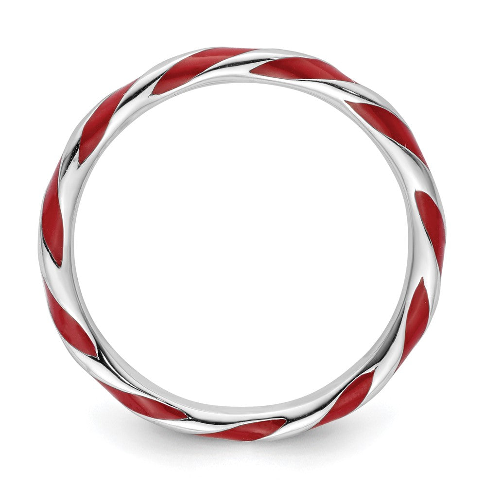 Sterling Silver Stackable Expressions Twisted Red Enameled Ring Size -10
