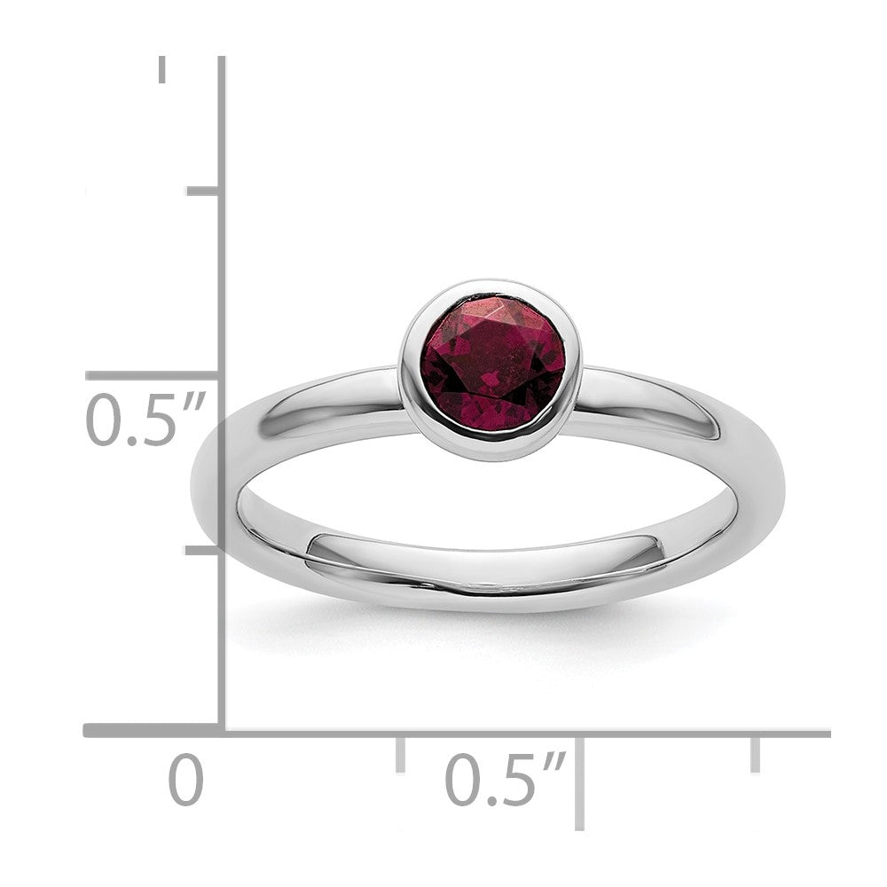 SS Stackable Expressions Low 5mm Round Rhodolite Garnet Ring Size -8
