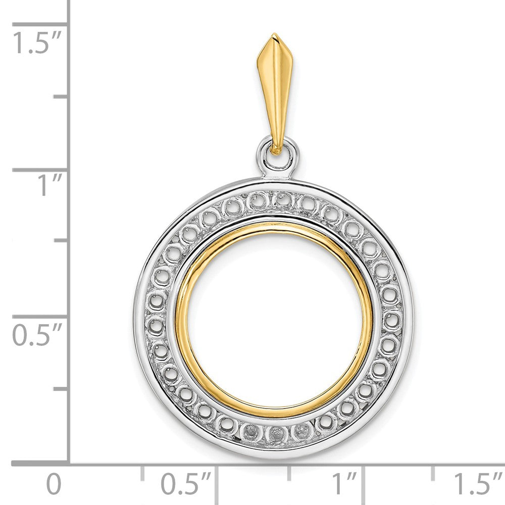 Wideband Distinguished Coin Jewelry 14k Two-tone Polished Channel Set Diamond 16.5mm Prong Coin Bezel Pendant Mounting