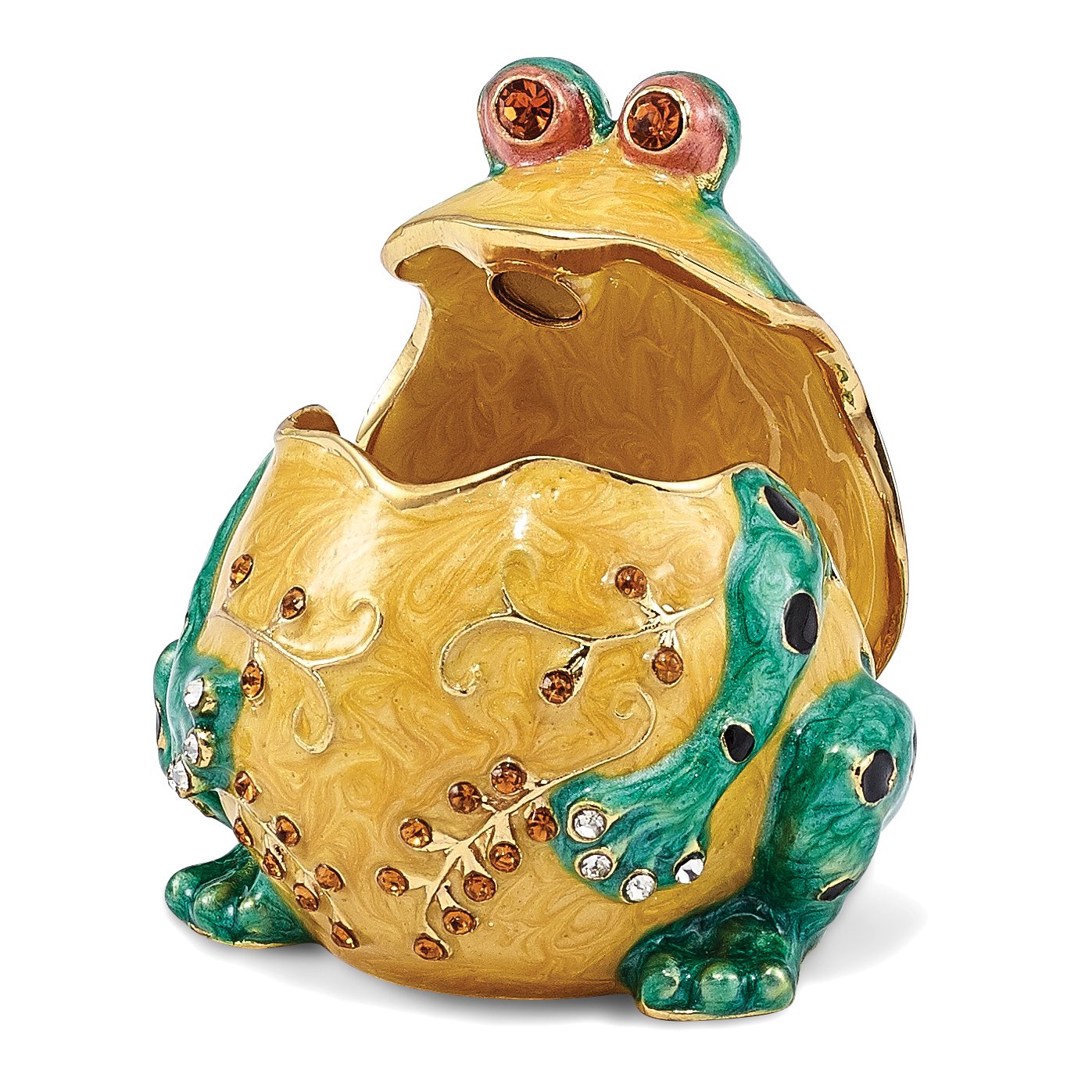 Luxury Giftware by Jere 'The Bullfrog Trinket' Green/Yellow Metal/Pewter/Crystal Box