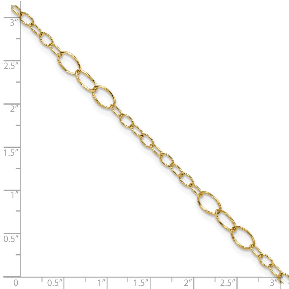 14K Polished Fancy Oval Link 9in Plus 1in ext. Anklet