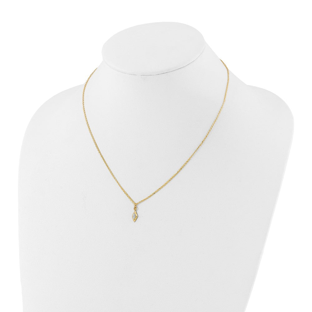 14K and White Rhodium Polished and Diamond-cut Necklace