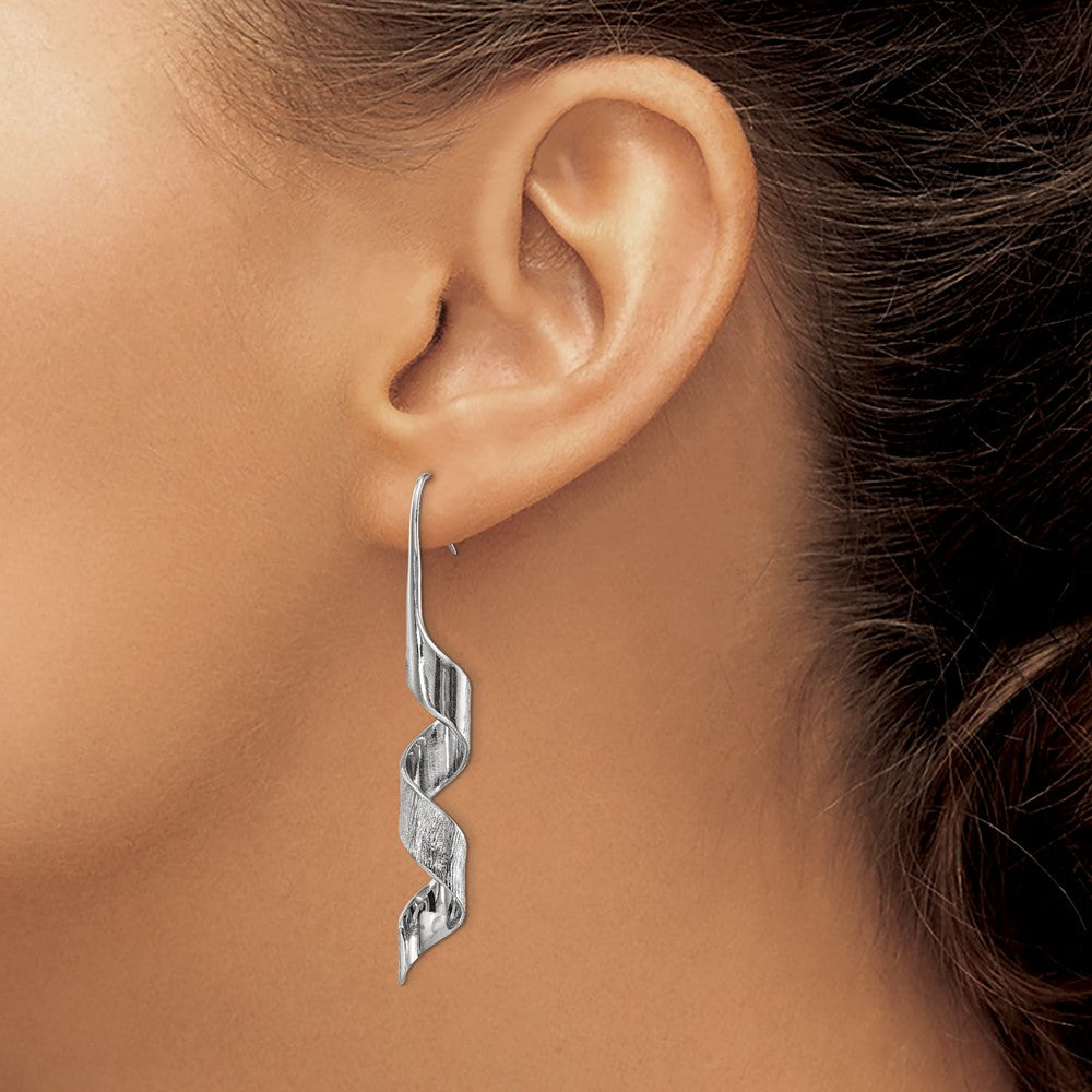 Stainless Steel Polished and Textured Swirl Shepherd Hook Earrings