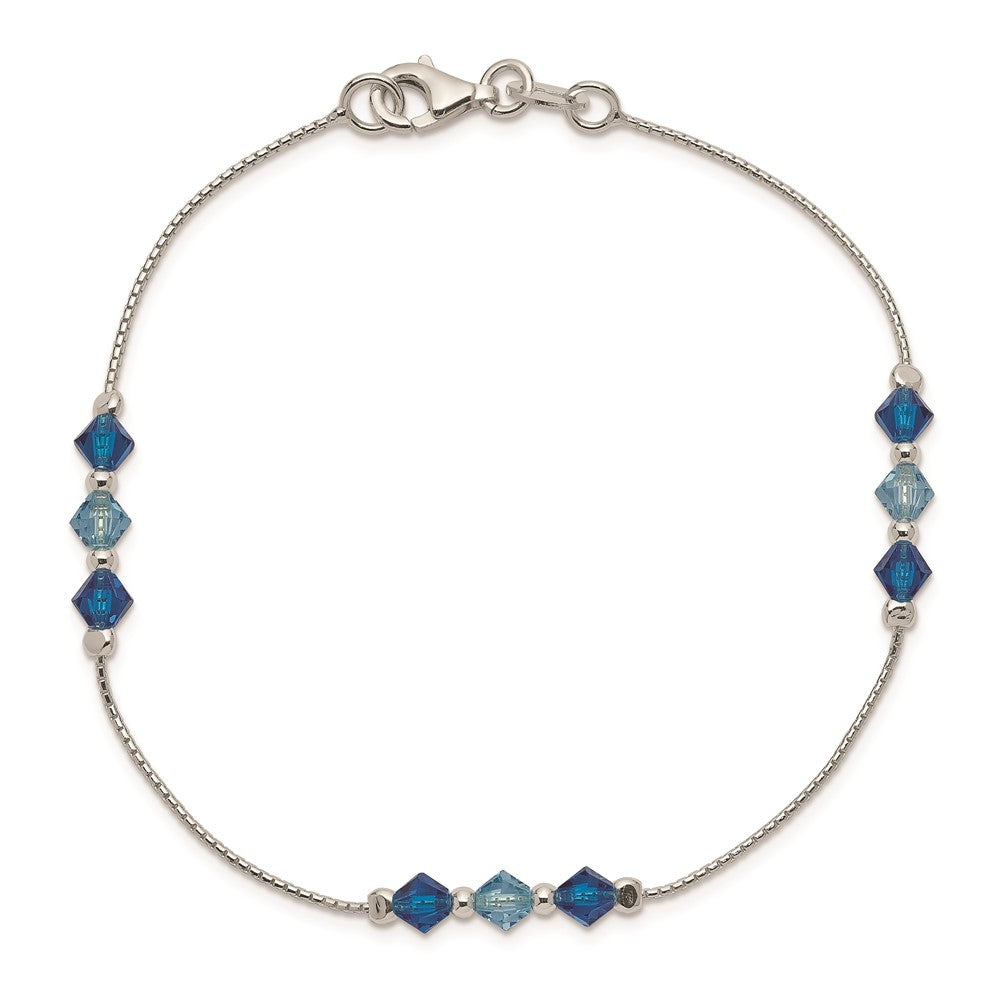 Sterling Silver Polished Aquamarine Capri Blue Glass Bead Bracelet 7.5 inches