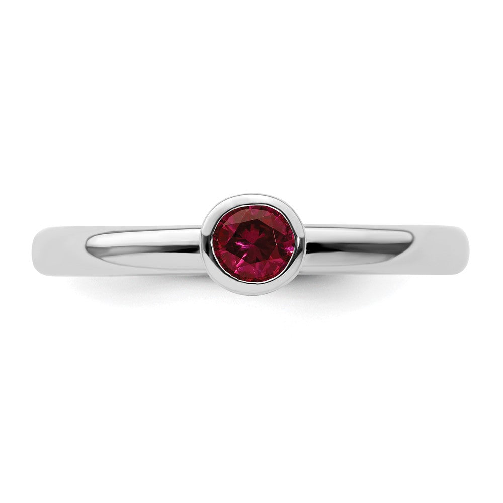 Sterling Silver Stackable Expressions High 4mm Round Created Ruby Ring Size -10