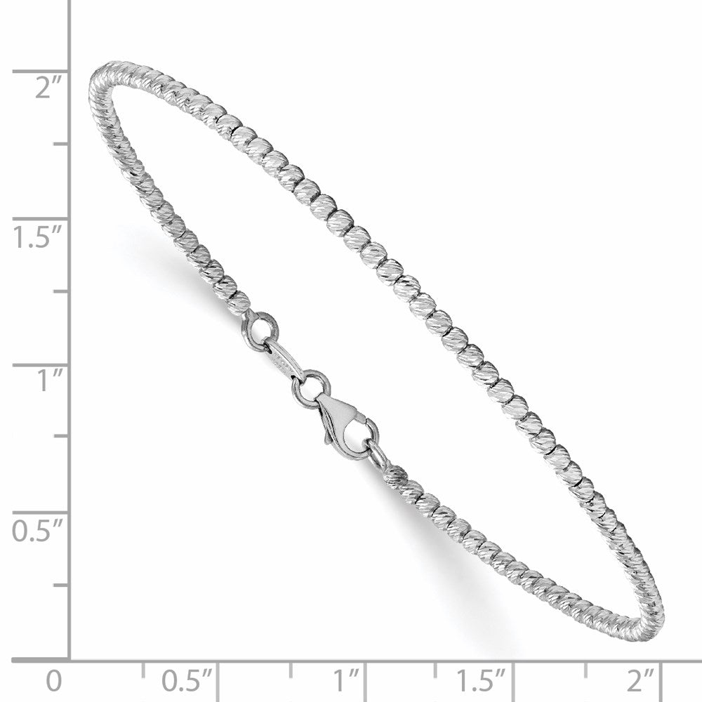 14K White Gold Polished D/C Beaded Bracelet 7  inches