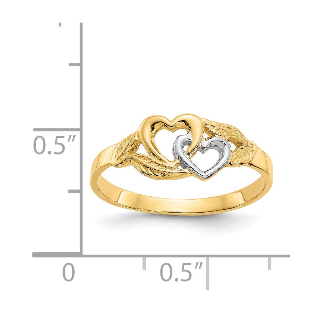 14K and White Rhodium Polished 2 Hearts Ring Size 6