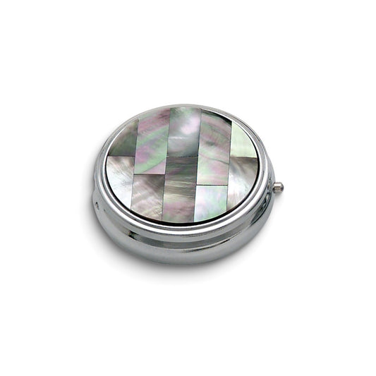 Silver-tone Black Mother of Pearl 3-Section Pill Box