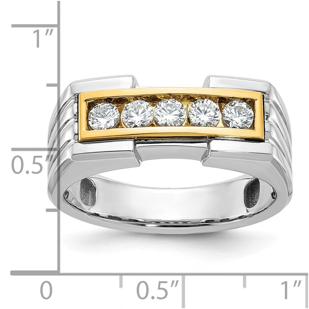 IBGoodman 14k Two-tone Men's Polished and Grooved 5-Stone 1/2 Carat AA Quality Diamond Ring