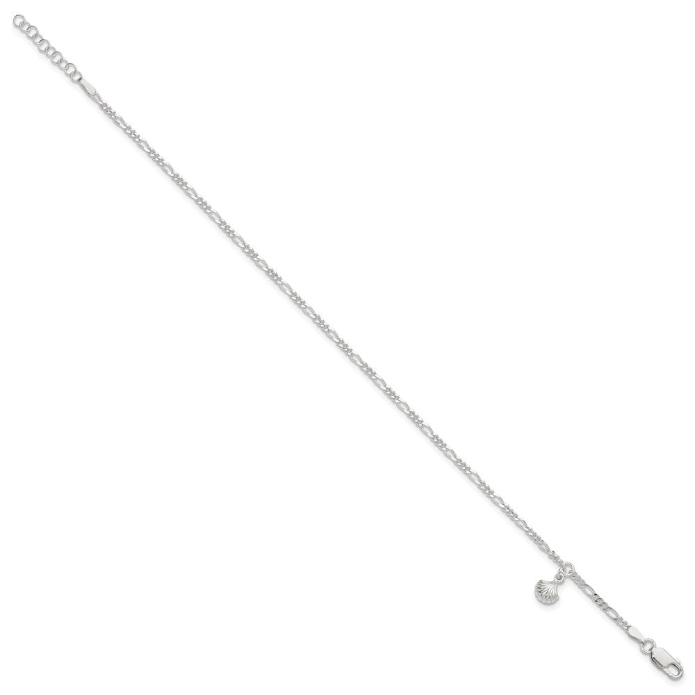 Sterling Silver Polished Shell 9in Plus 1in Ext. Anklet 9 inches