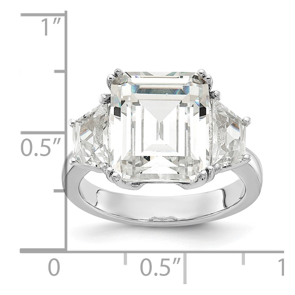 Cheryl M Sterling Silver Rhodium-plated Fancy Emerald-cut and Brilliant-cut CZ 3 Stone Ring