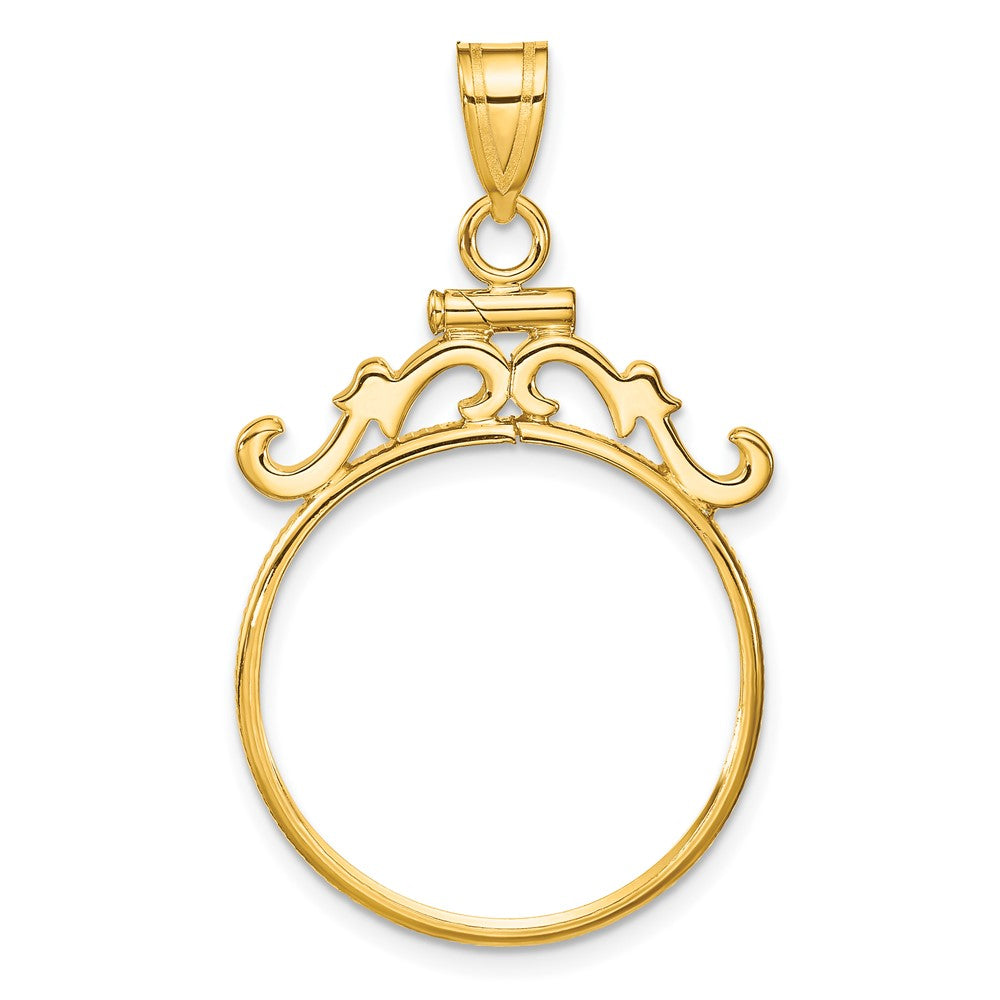 Wideband Distinguished Coin Jewelry 14k Polished French Scroll 21.6mm x 1.7mm Screw Top Coin Bezel Pendant