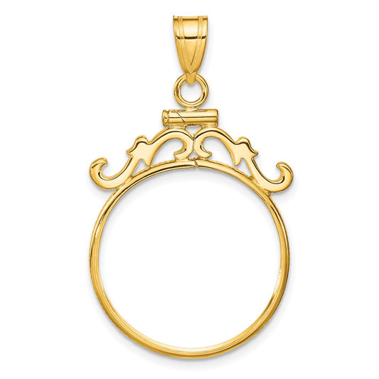 Wideband Distinguished Coin Jewelry 14k Polished French Scroll 21.6mm x 1.7mm Screw Top Coin Bezel Pendant
