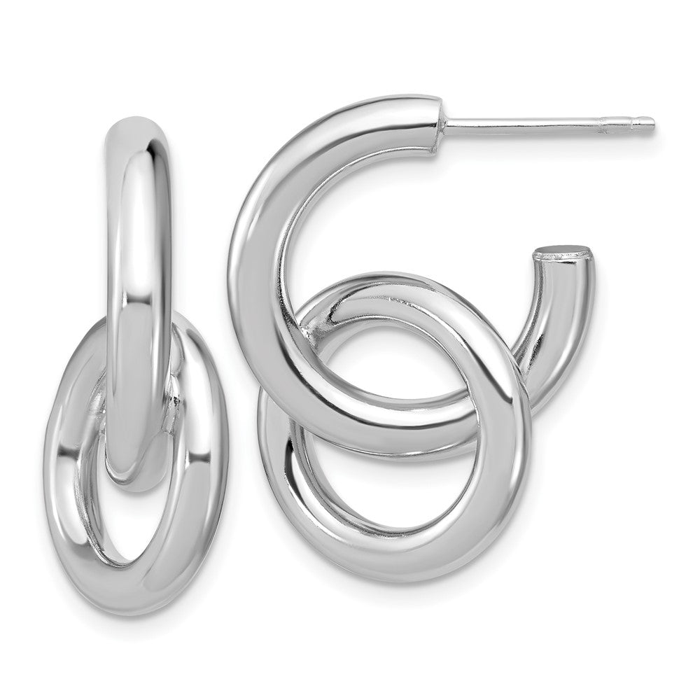 Sterling Silver RH-plated Polished Circle Drop Post Earrings