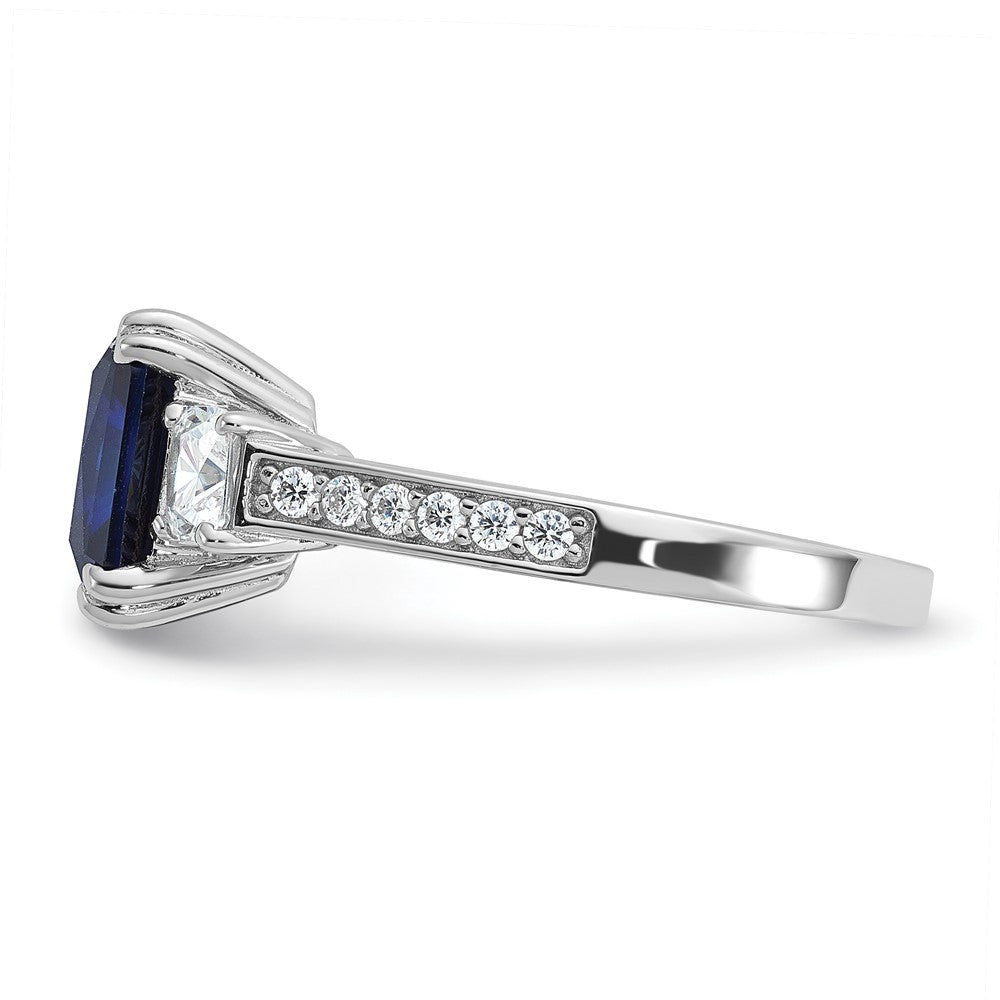 Cheryl M Sterling Silver Rhodium-plated Polished Fancy Blue and White CZ 3-Stone Ring