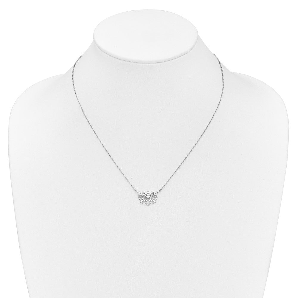 14k White Gold Diamond Lotus Flower 18 inch Necklace
