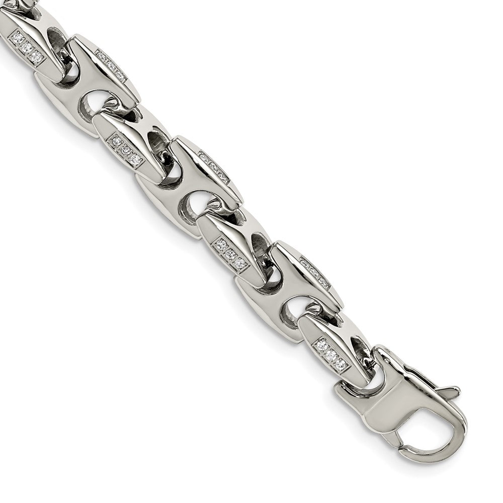 Stainless Steel Polished with CZ 9in Bracelet 9 inches