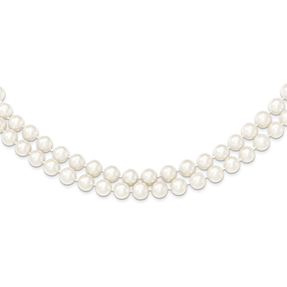 Sterling Silver Rhodium-plated 7.5-8.5mm White Semi-Round Freshwater Cultured Pearl 2-Strand 17 inch Necklace 17 Inches