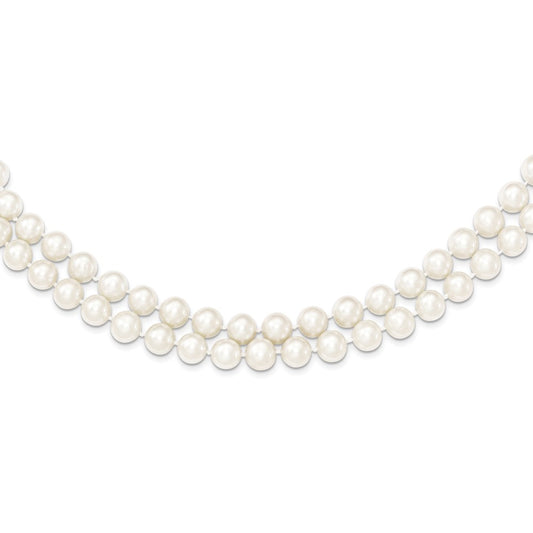 Sterling Silver Rhodium-plated 7.5-8.5mm White Semi-Round Freshwater Cultured Pearl 2-Strand 17 inch Necklace 17 Inches