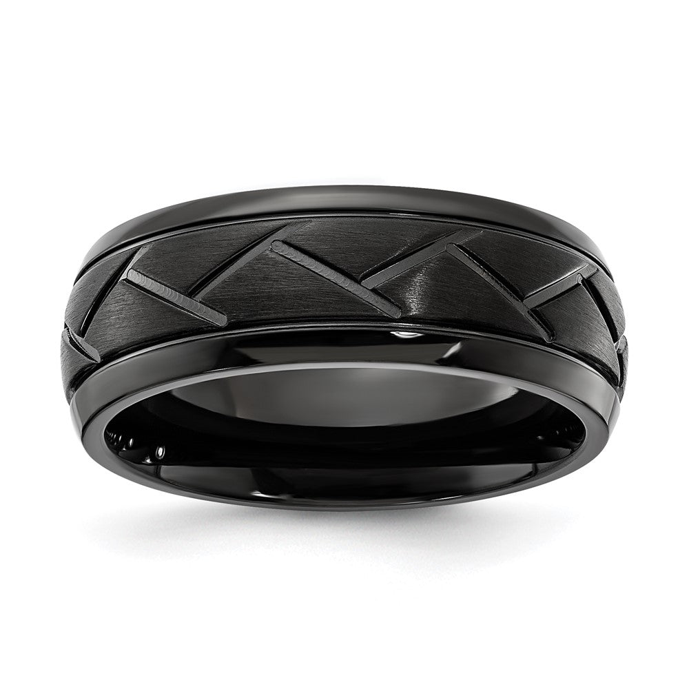 Stainless Steel Black IP-plated Brushed Center 8.00mm Band Size - 7.5