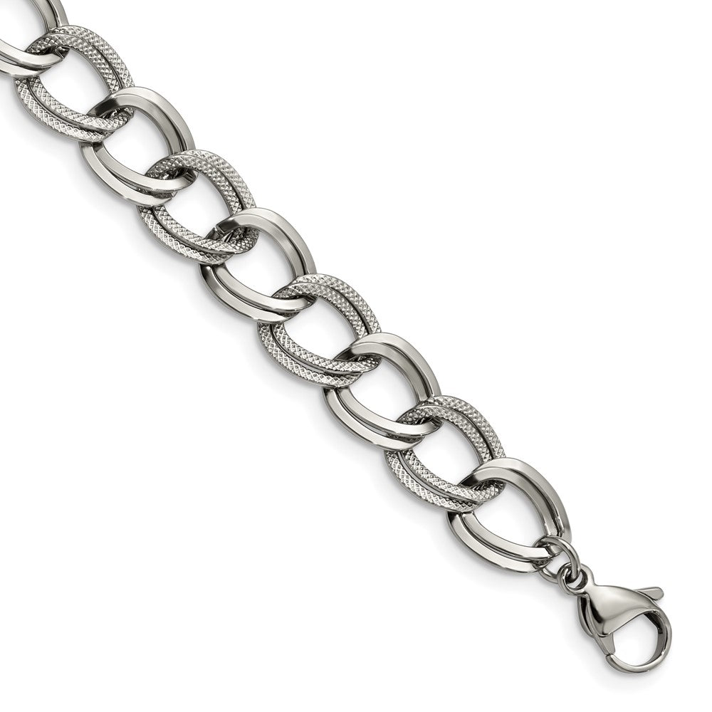 Stainless Steel Polished and Textured 8 inch Link Bracelet 8 inches