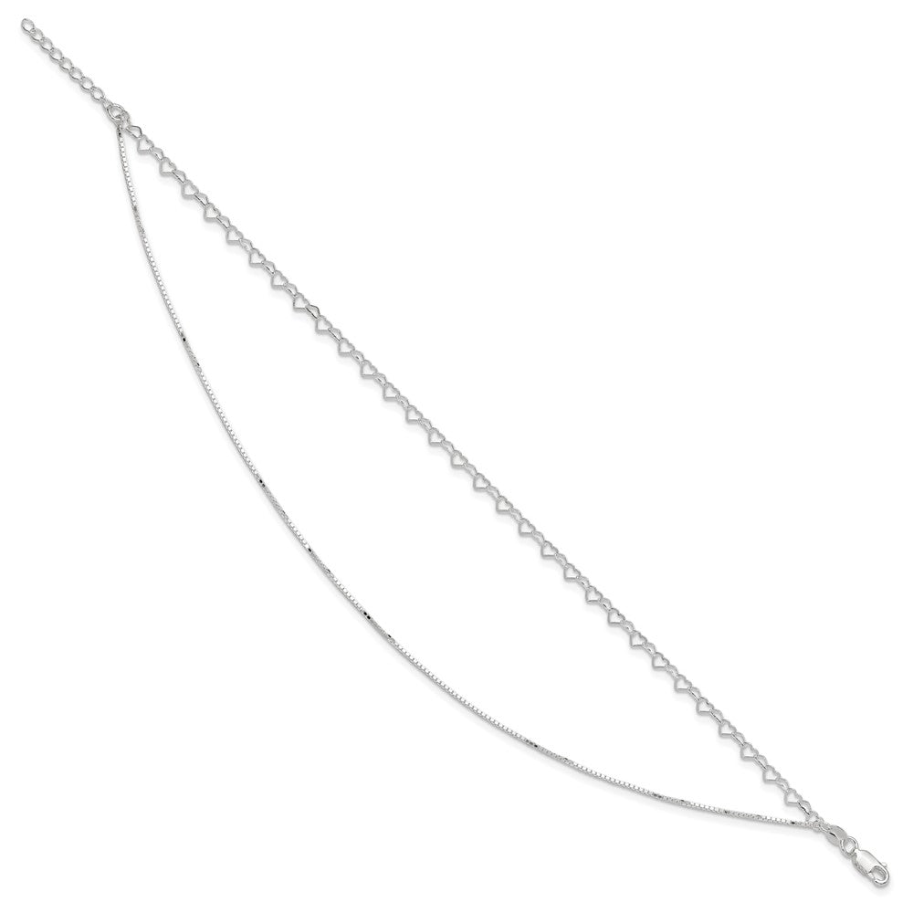 Sterling Silver Polished Double Strand Hearts 9in Plus 1in ext Anklet 9 inches