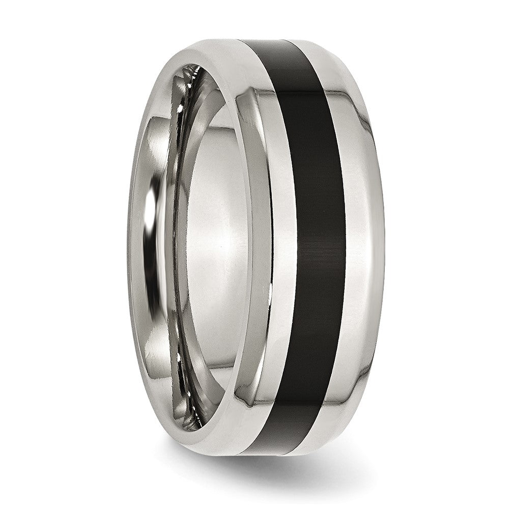 Stainless Steel Polished Black Enamel 8mm Beveled Edge Band Size - 8.5