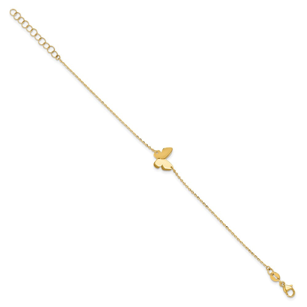 14K Polished Butterfly Charm with 1in ext. Bracelet 7.5  inches
