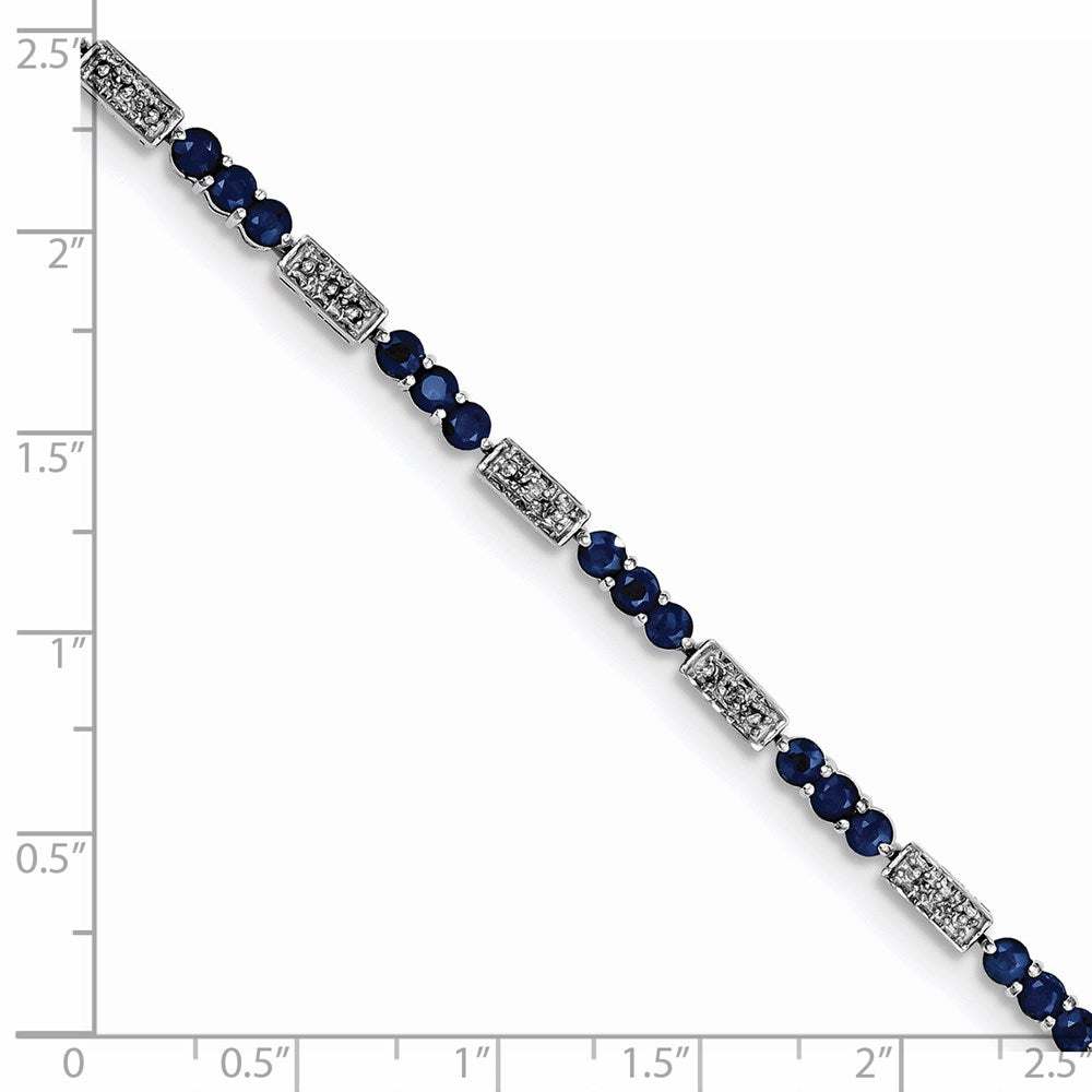 Sterling Silver Rhodium-plated Sapphire and Diamond Bracelet 7 inches