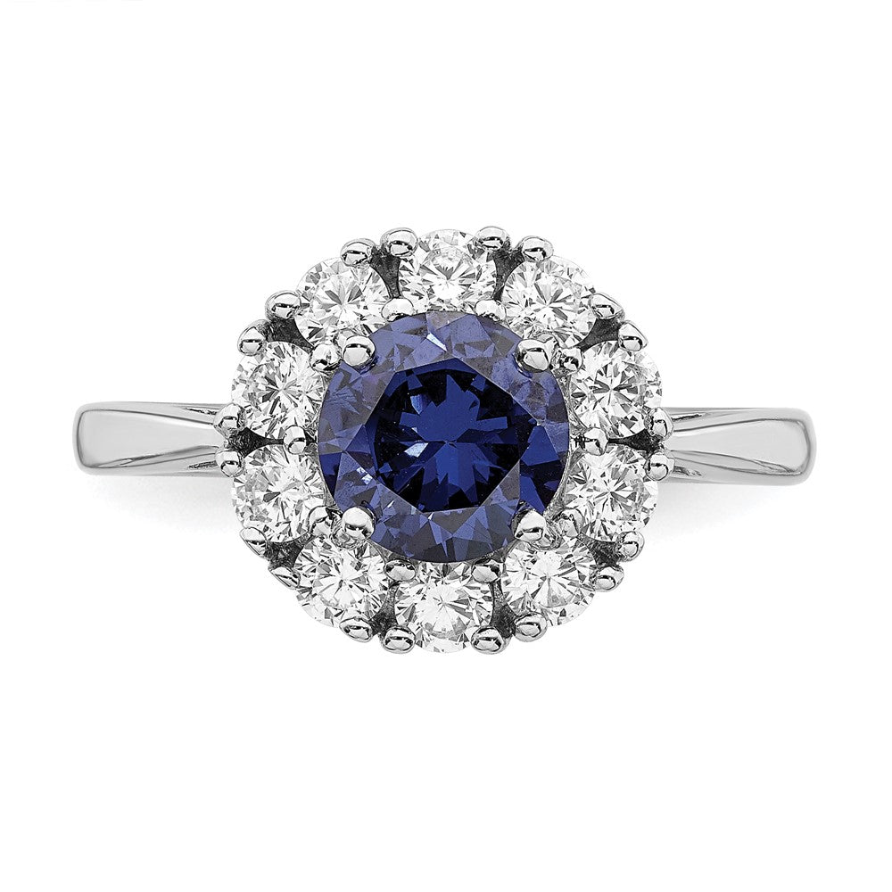 Sterling Silver Rhodium-plated Blue and White CZ Halo Ring