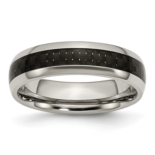 Titanium Polished w/Black Carbon Fiber Inlay 6mm Band Size - 13