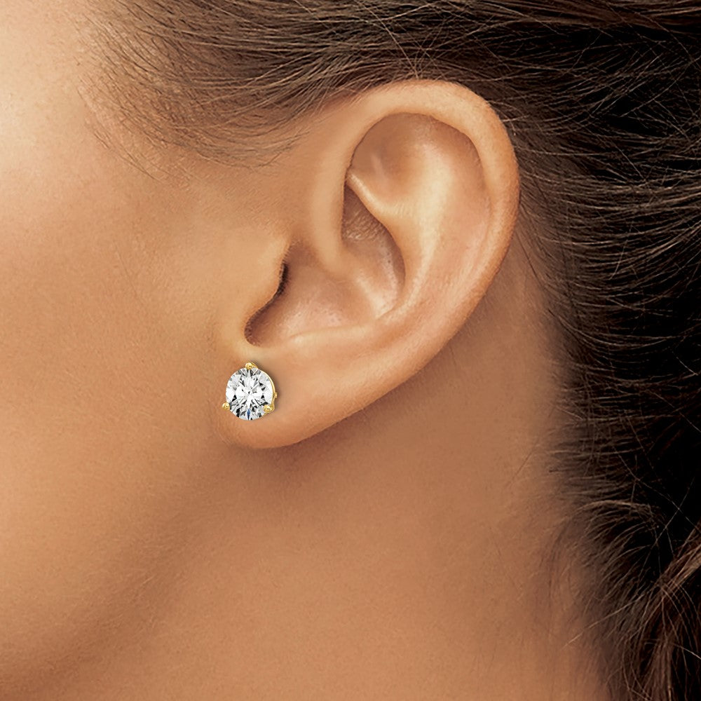 14k Yellow Gold 2 ctw Lab Grown Diamond VS+ F+ Round 3 Prong Heavy Wt. Screwback Stud Earrings