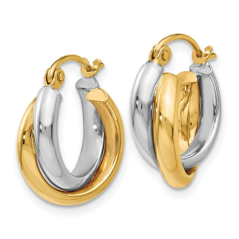 14K Two-tone Polished Hinged Hoop Earrings