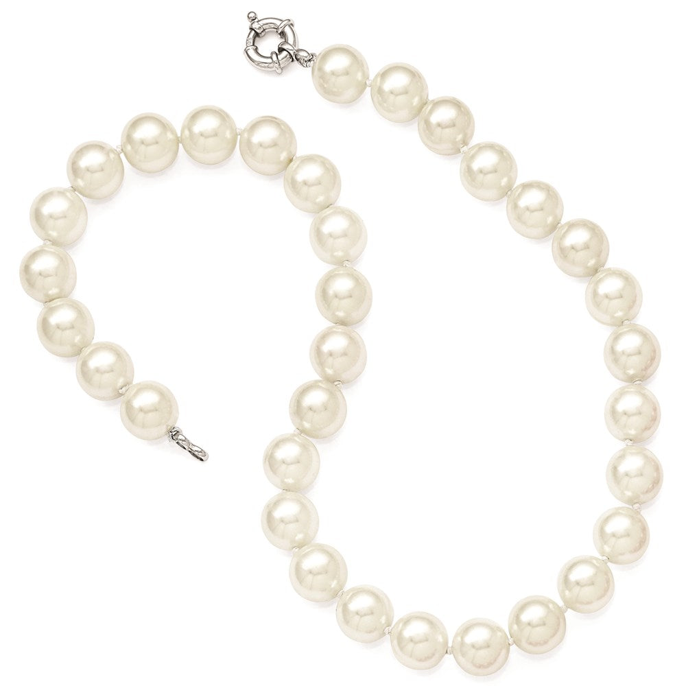 Majestik Sterling Silver Rhodium-plated 12-13mm White Imitation Shell Pearl Hand-knotted Necklace 18 Inches