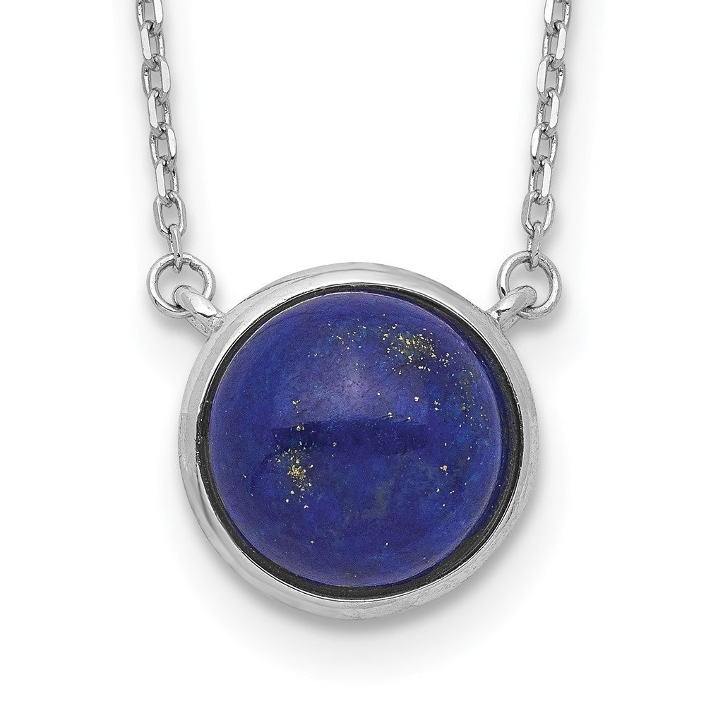 Sterling Silver Rhodium-plated Round Lapis Cabochon Necklace 17.5 Inches