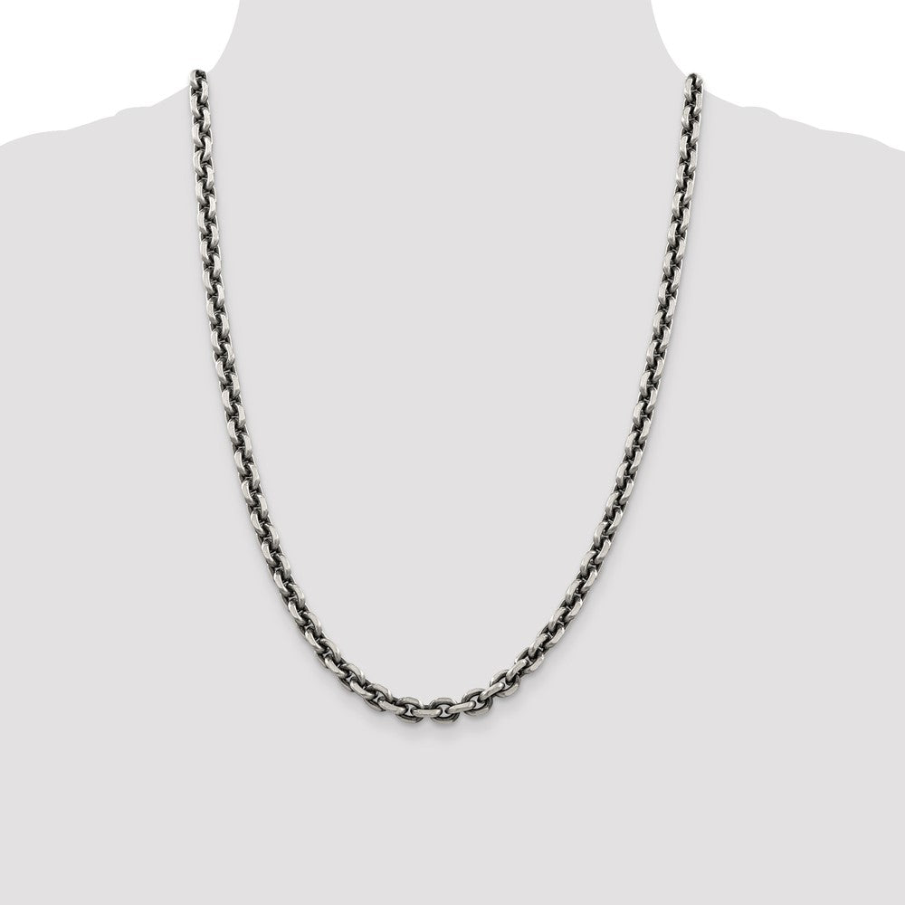 Sterling Silver Antiqued 7.0mm D/C Elongated Open Link Chain 24 Inches