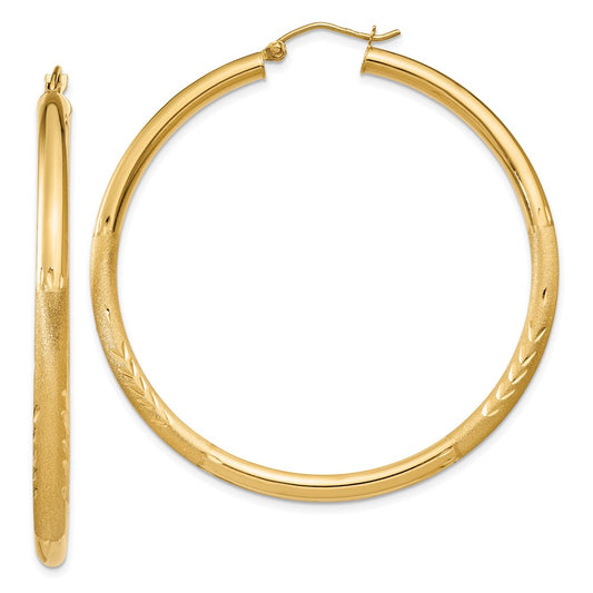 10k Satin & Diamond-cut 3mm Round Hoop Earrings